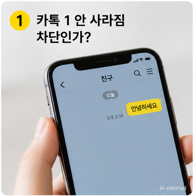카톡 차단 확인 방법을 찾는 사용자가 메시지 1 표시를 확인하는 상황