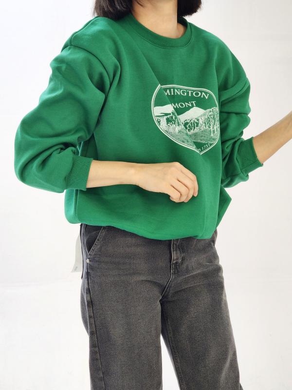 여성 맨투맨 기모 라운드 오버핏 레터링 티셔츠