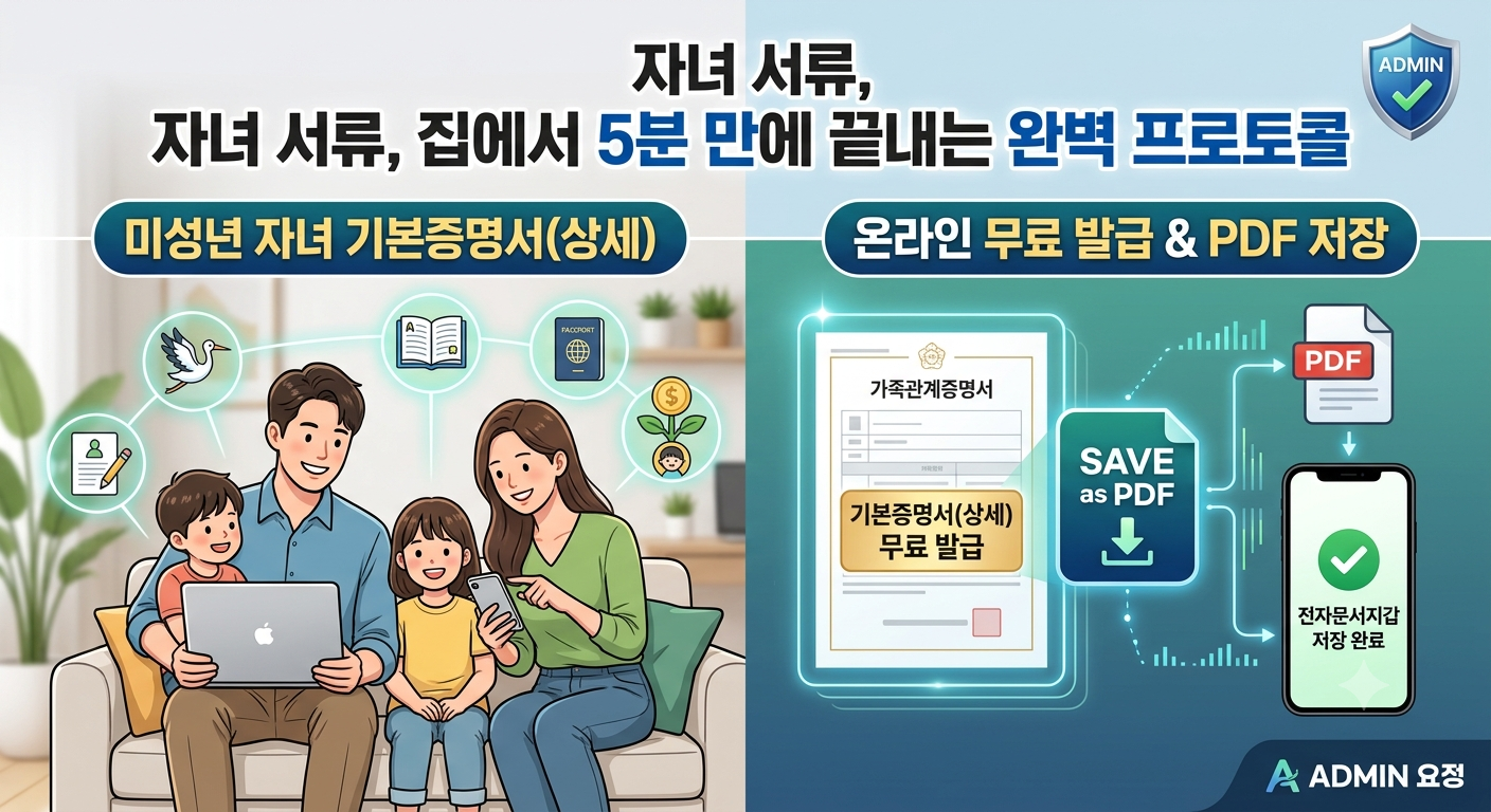 미성년자녀 기본증명서 상세, 가족관계증명서 온라인 무료 발급 PDF저장방법