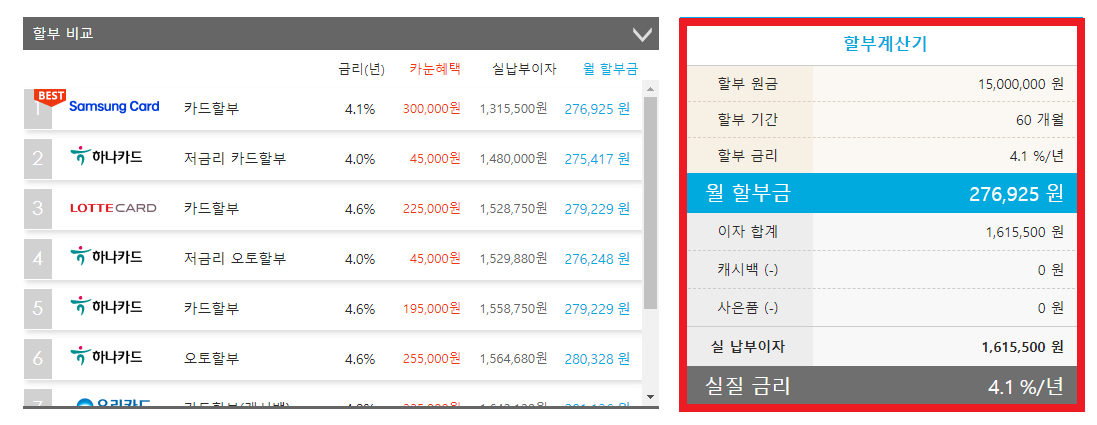 중고차 할부 계산기