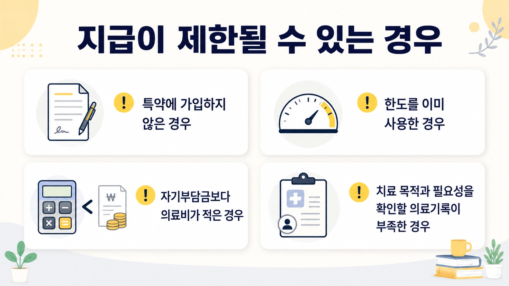 비급여 주사 특약 미가입과 한도 소진 및 치료 기록 부족에 따른 지급 제한 사유