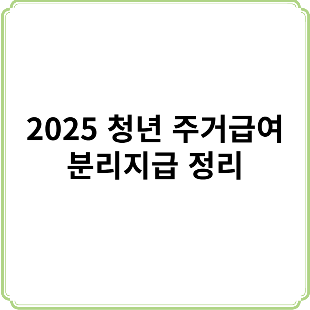 2025 청년 주거급여 분리지급 대상 조건 신청 금액