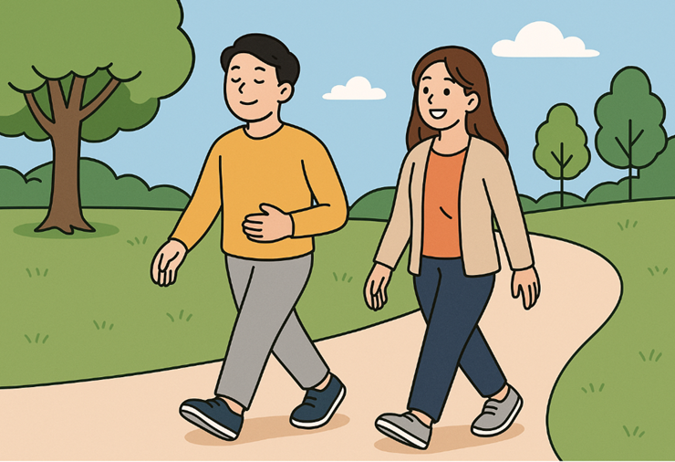 산책을 하는 남여