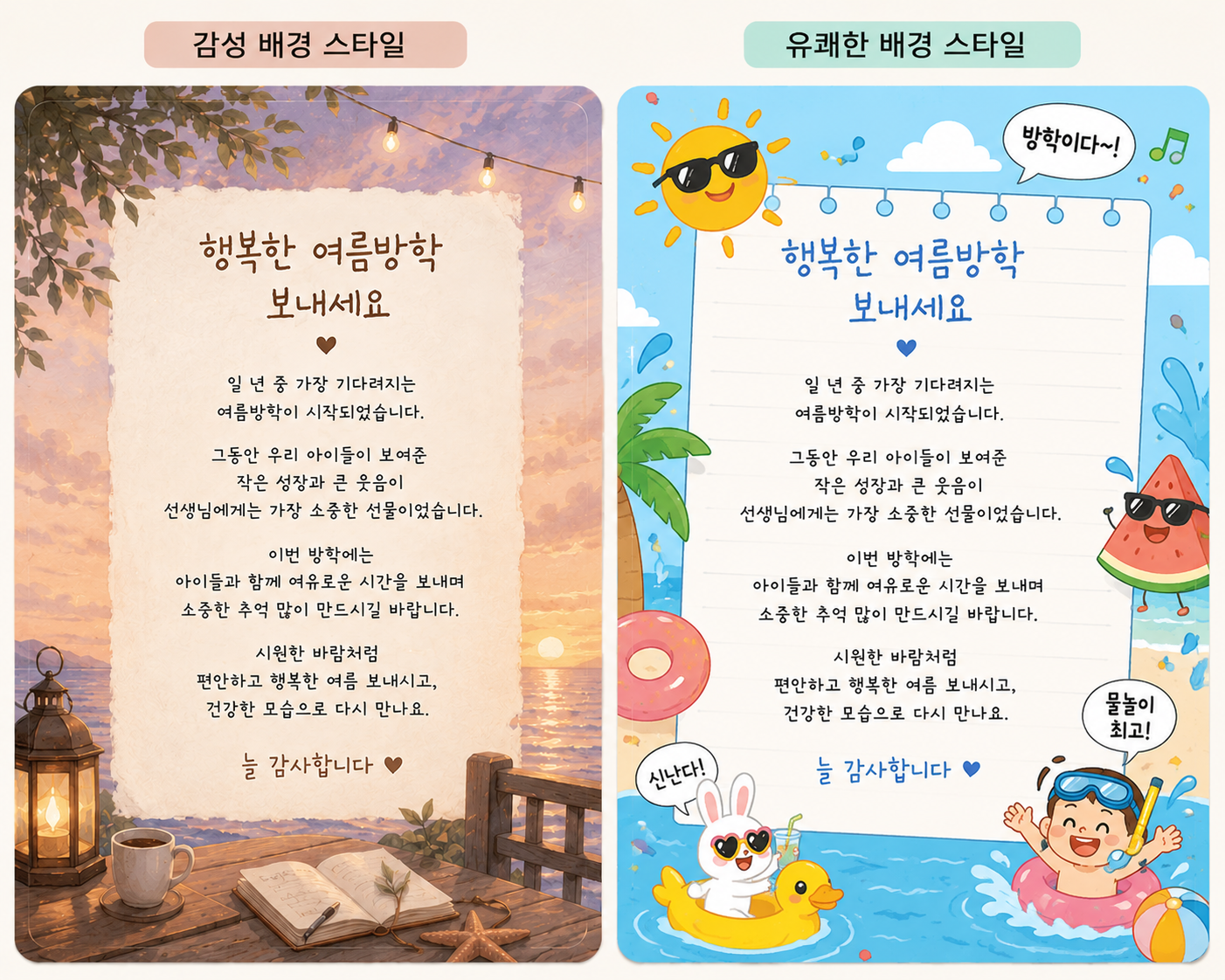감성 스타일과 유머 스타일 비교 이미지
