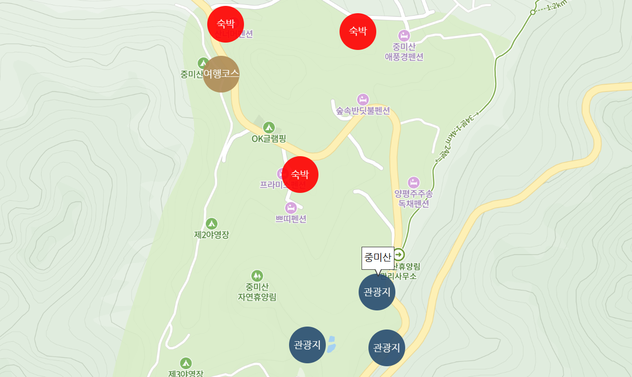 중미산 인근 시설 지도