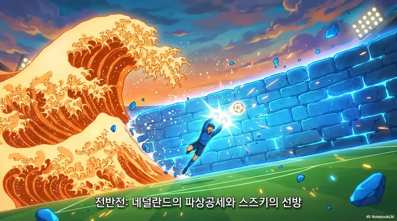 전반전 네덜란드의 파상공세와 일본 골키퍼 스즈키의 선방 장면
