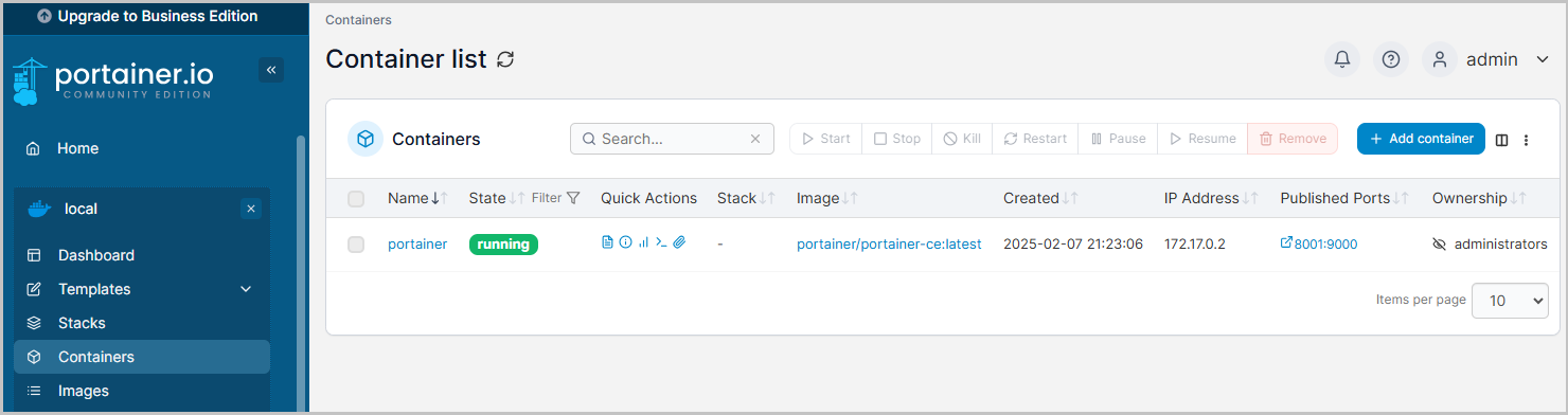 컨테이너 리스트 화면