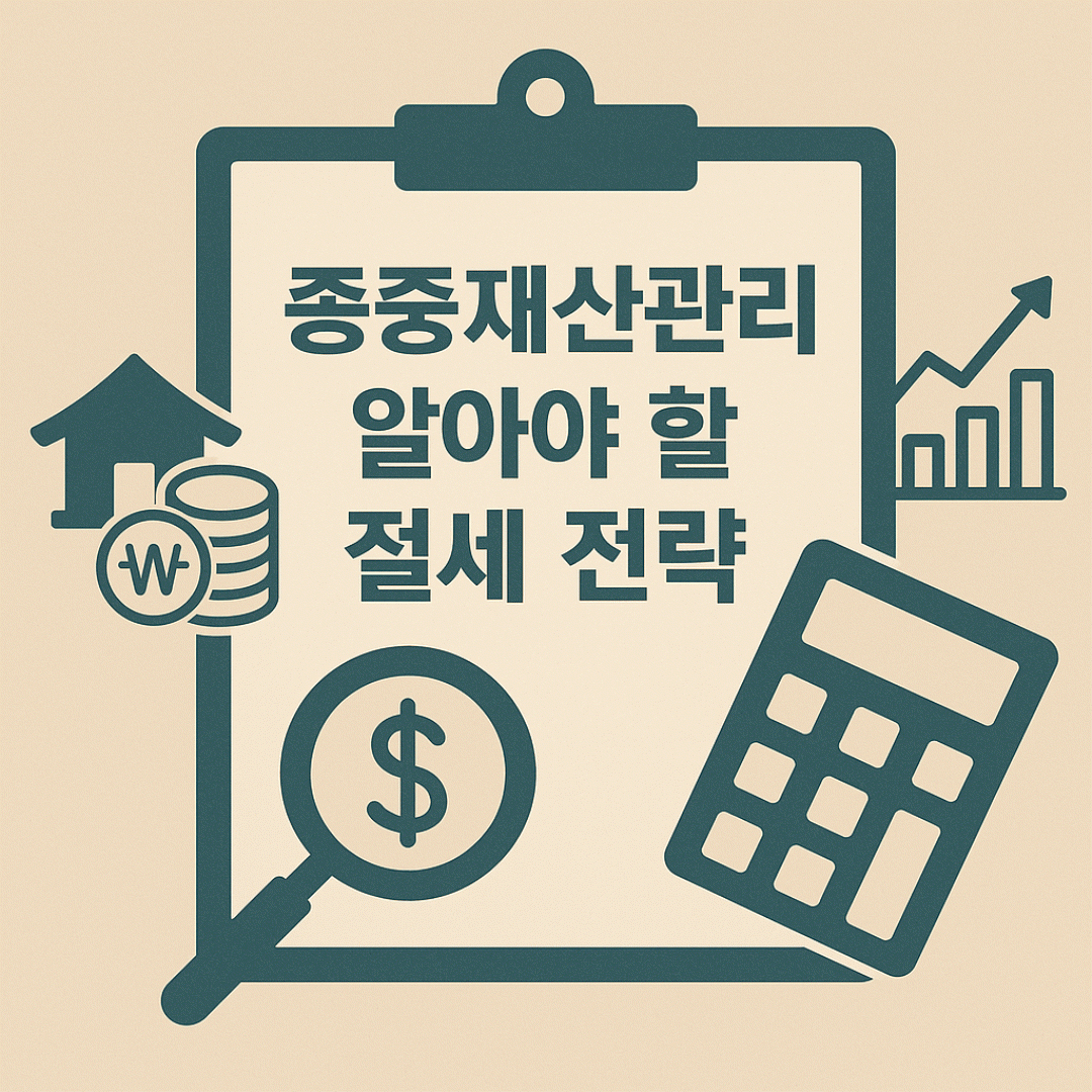 종중재산관리 알아야 할 절세전략, 계산기, 돋보기,위로 향하는 화살표,집,돈