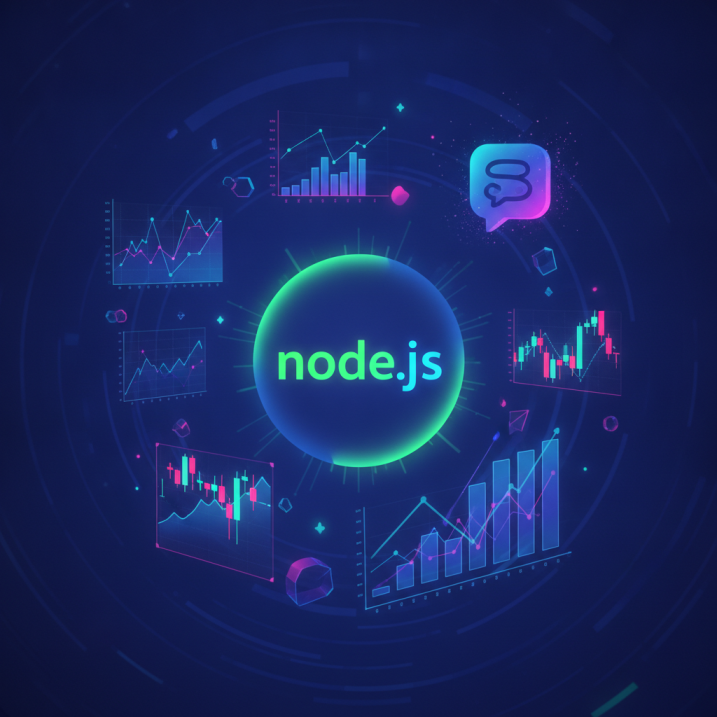 Node.js 기반 경제 지표 자동화 시스템과 슬랙 연동을 상징하는 밝고 현대적인 디지털 아트