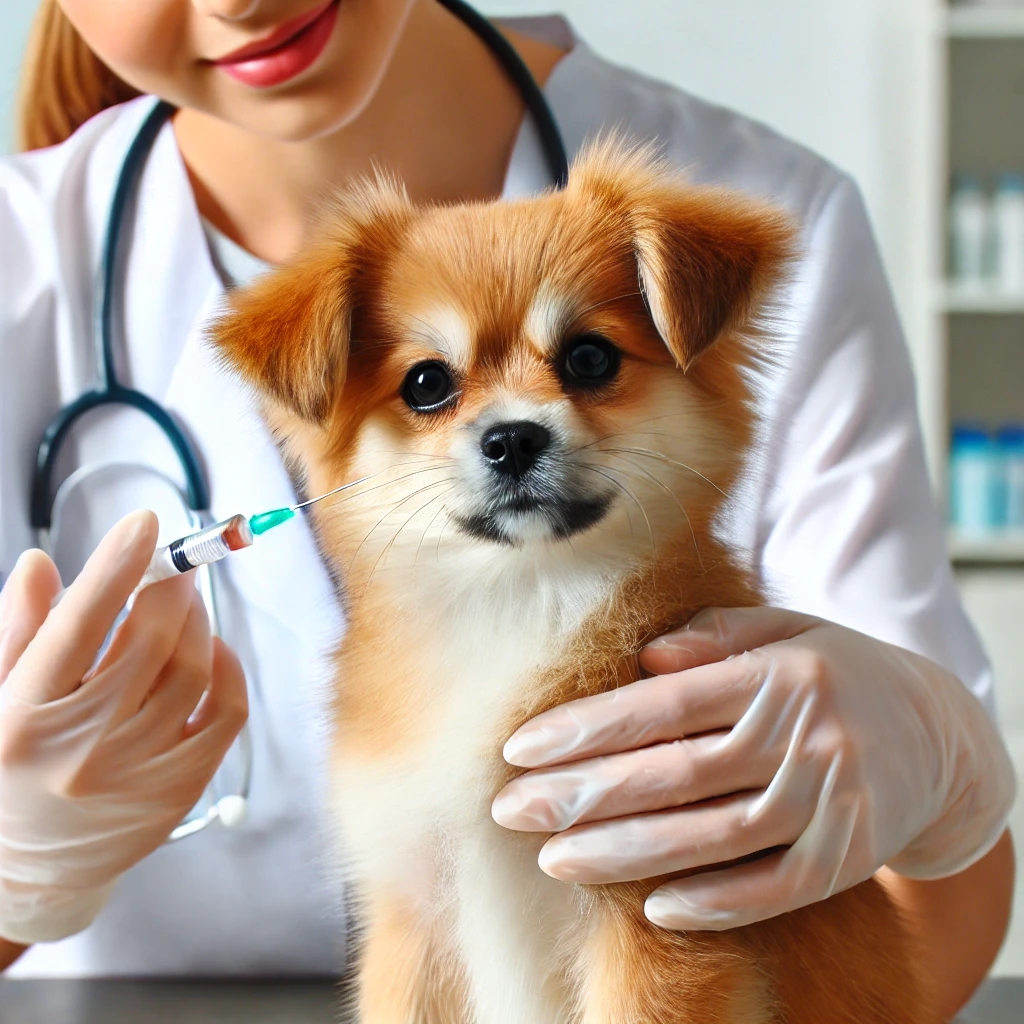 주사맞는 강아지