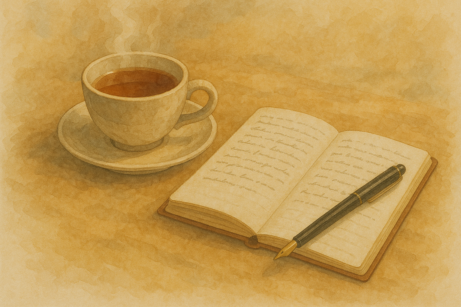 차와 노트북이 있는 아늑한 순간