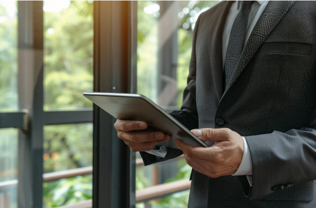 파킹통장 금리 비교와 자산 관리를 위해 태블릿으로 금융 정보를 확인하는 남성