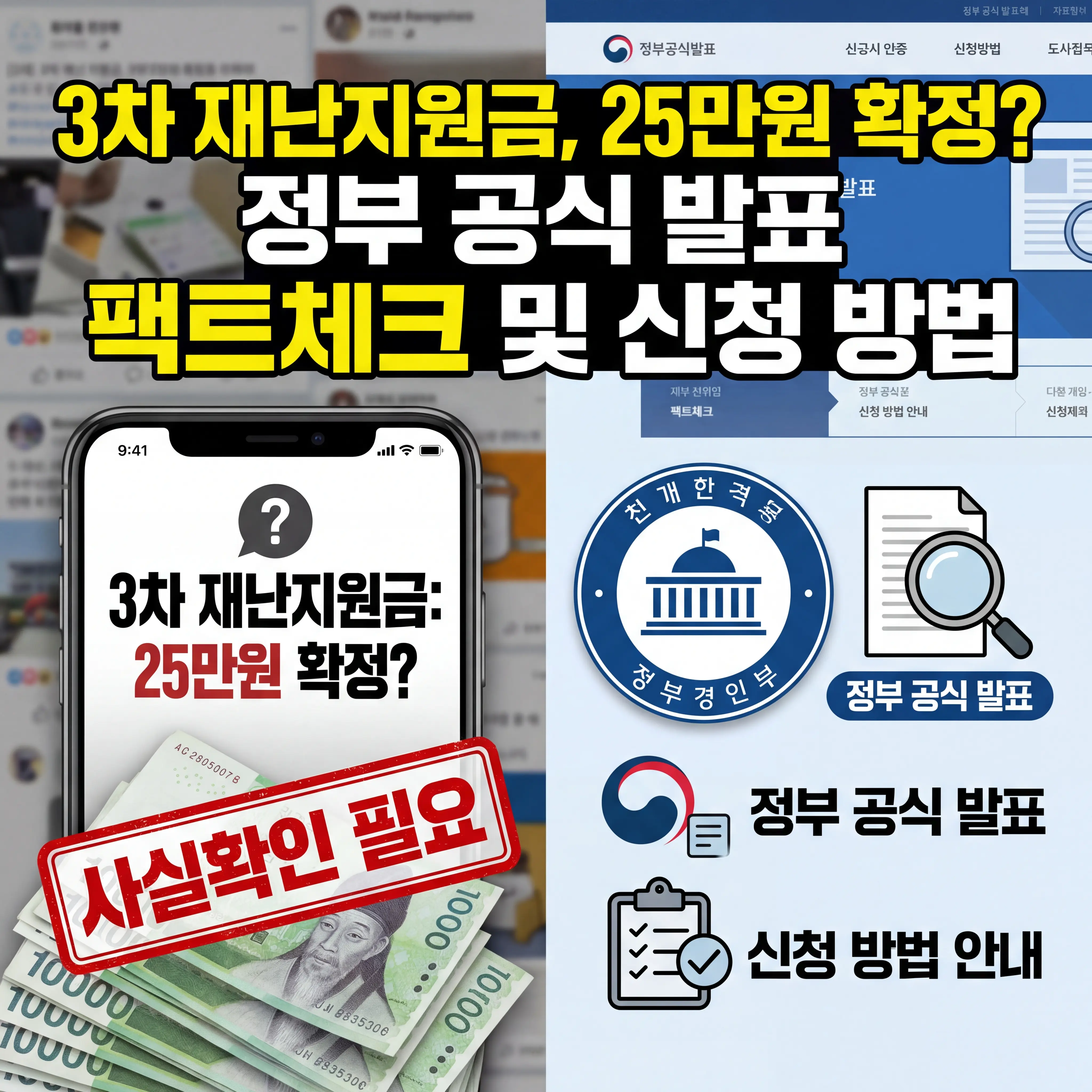 민생지원금 3차 25만원 확정 여부 팩트체크 및 정부 공식 발표 신청 방법 안내