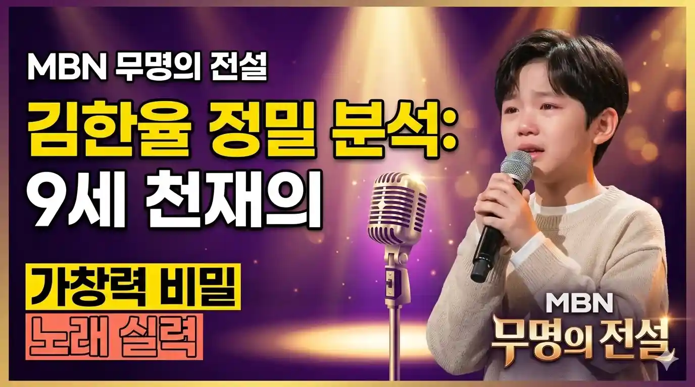 MBN 무명의 전설 출연자 김한율이 무대 위에서 마이크를 잡고 열창하는 모습과 가창력 분석 내용을 담은 블로그