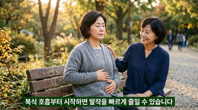 공황발작 즉시 대처 복식 호흡 그라운딩 안정 자세 방법 이미지