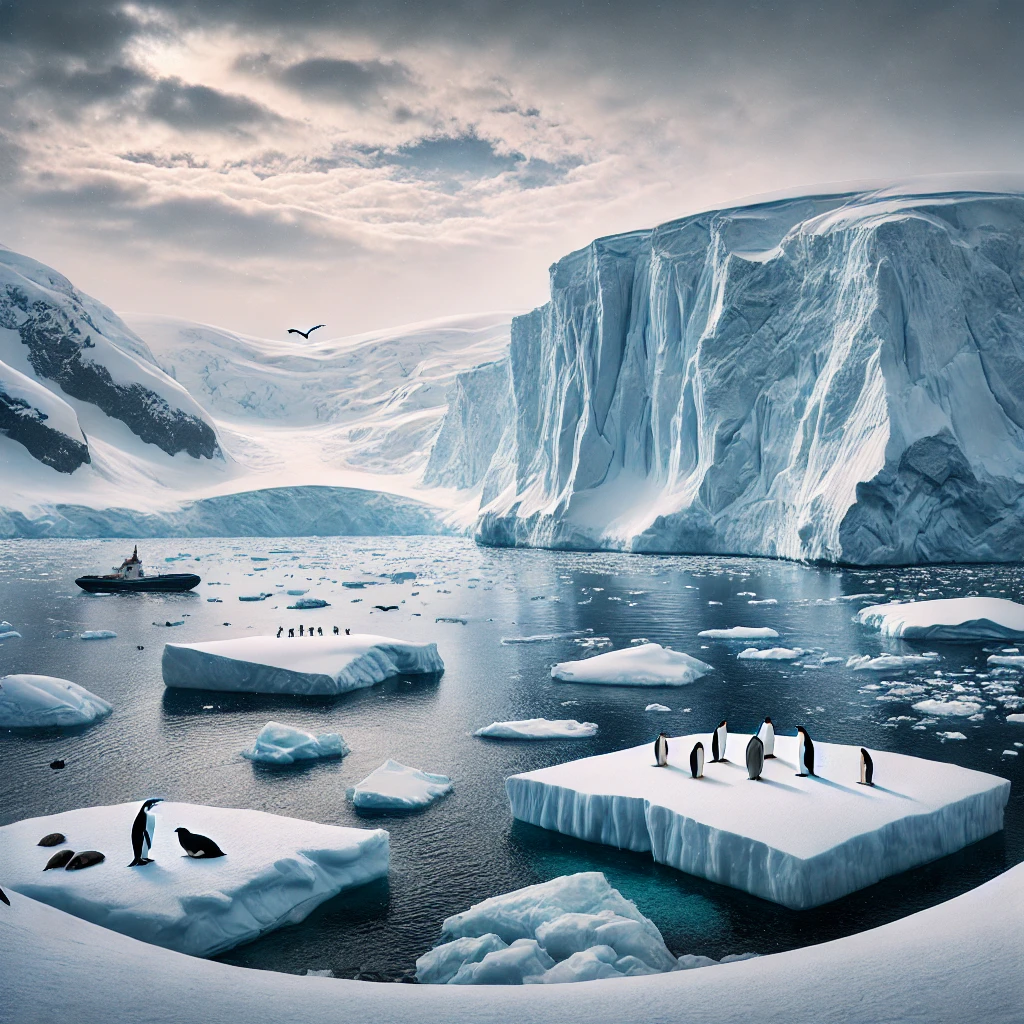 남극의 빙하와 펭귄들사진(Ai 생성이미지)