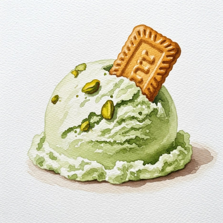 비스킷이 꽂힌 말차 아이스크림 확대 모습