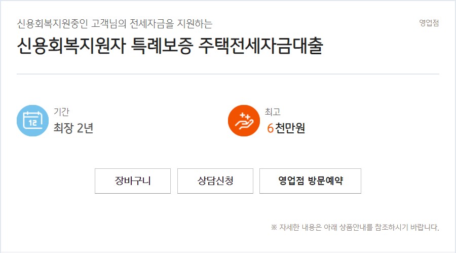 신용회복지원자 특례보증 주택전세자금대출