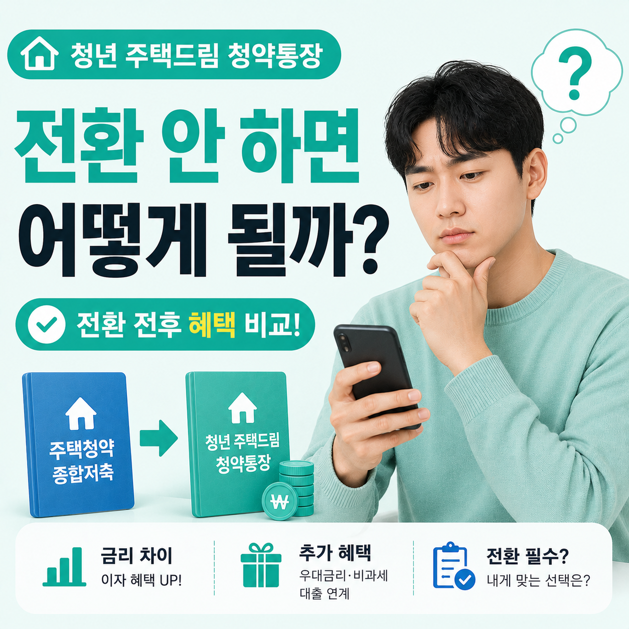 청년 주택드림 청약통장 전환 여부를 고민하는 모습