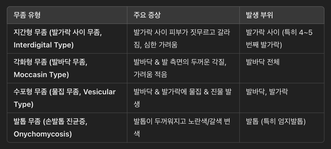 무좀의 유형 &amp; 증상