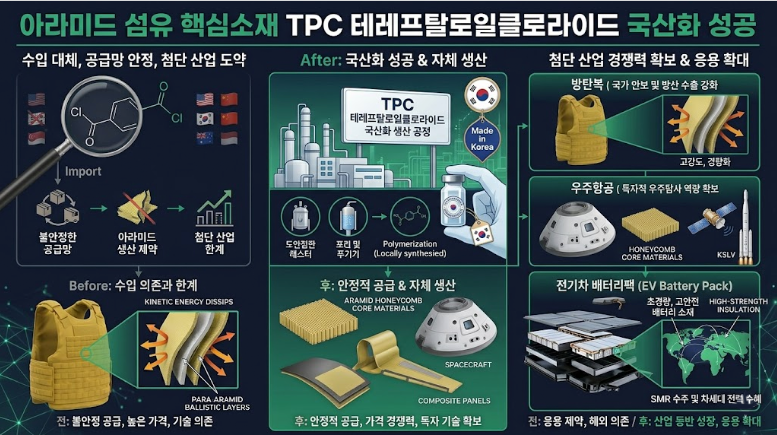아라미드 섬유 TPC 테레프탈로일클로라이드 국산화 방탄복 우주항공 전기차 배터리팩 소재
