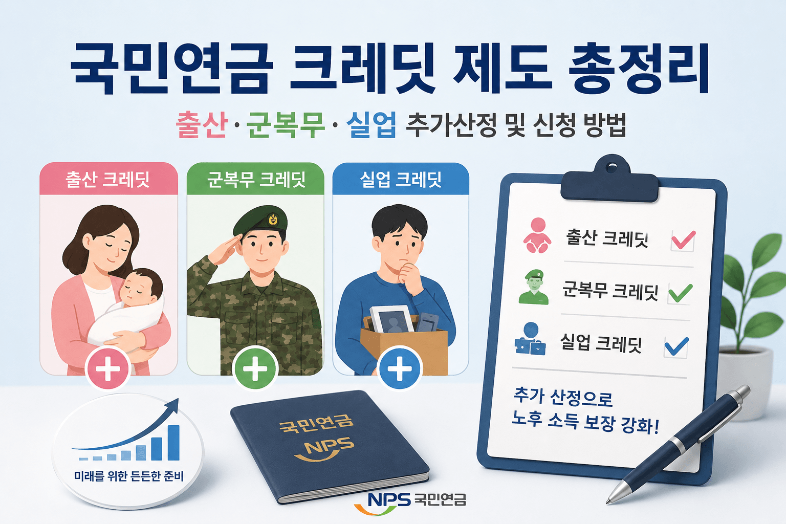 국민연금 크레딧 제도 총정리｜출산&middot;군복무&middot;실업 추가산정 및 신청 방법