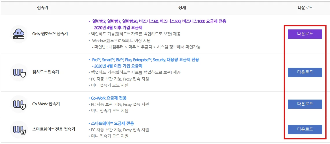 웹하드 접속기 다운로드