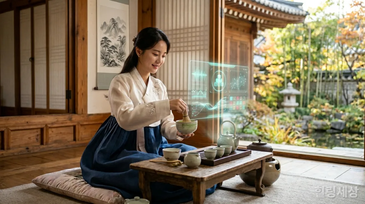 AI 기술이 접목된 한국 전통 다도 풍경