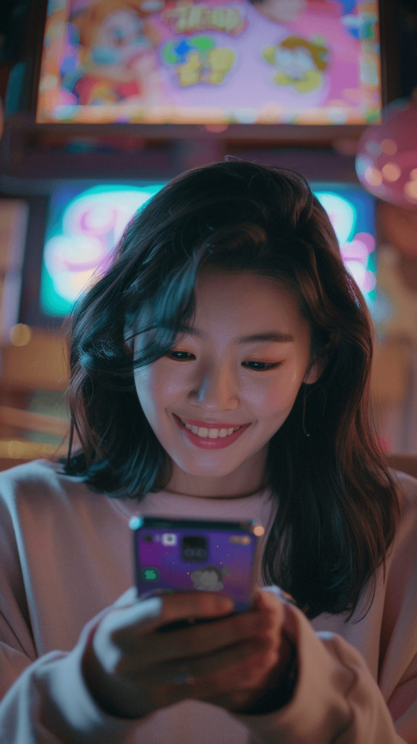 스마트폰을-보며-웃고-있는-여성-이미지