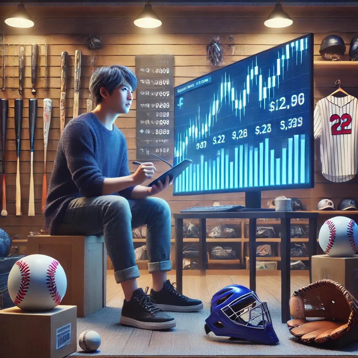 환율 분석하는 야구용품점 점주