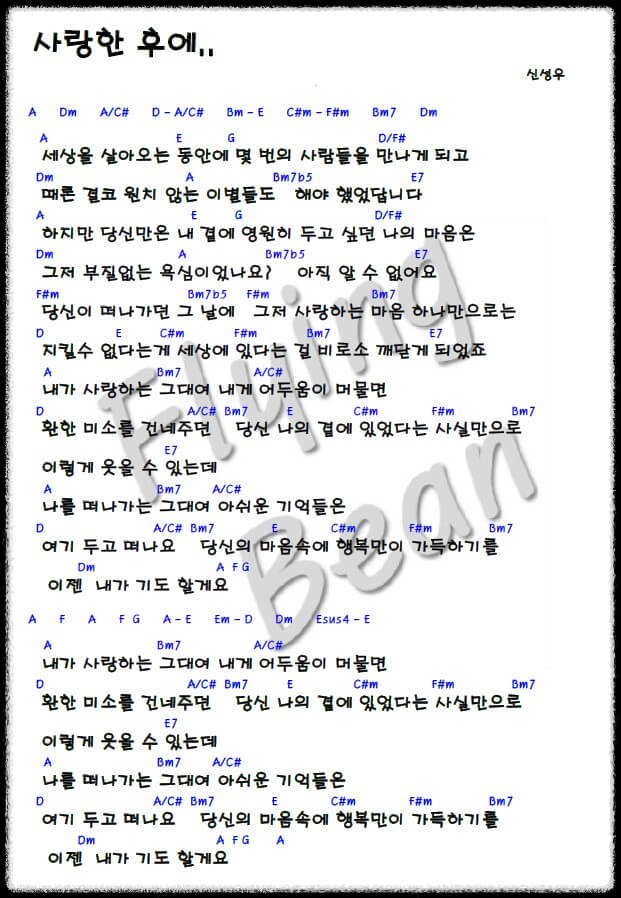 신성우-사랑한-후에-코드-악보