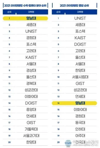 대한민국 대학교 랭킹 100위까지 2025년_12