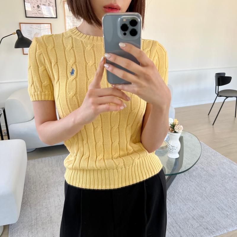 폴로 랄프로렌 피마코튼 케이블 라운드넥 반팔 니트 스웨터