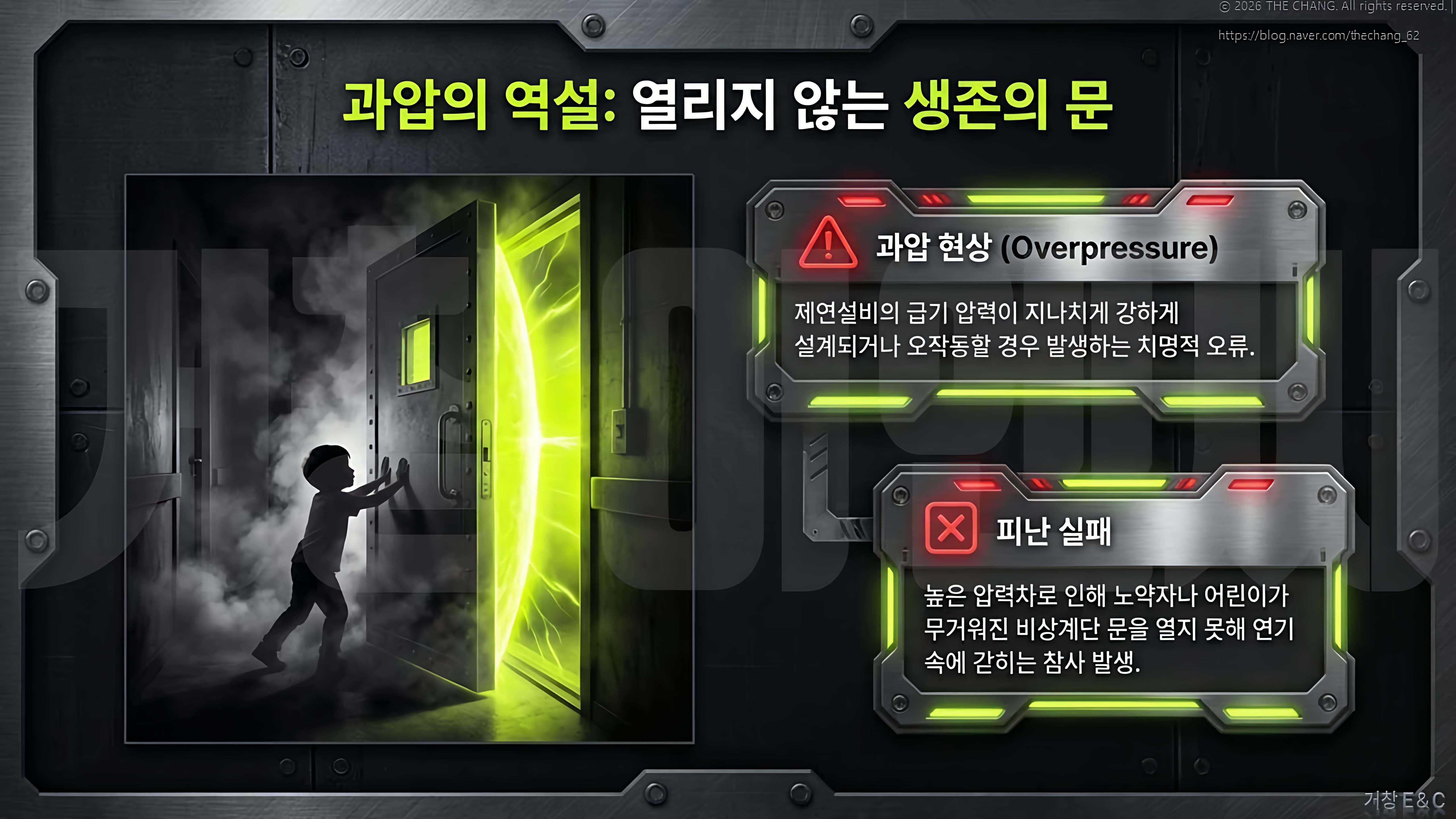 과압현상오류, 피난실패방지, 플랩댐퍼필요성, 도어팬테스트