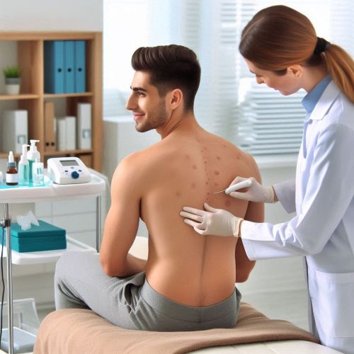 피부과에서 등에 생긴 여드름을 치료 받고 있다.