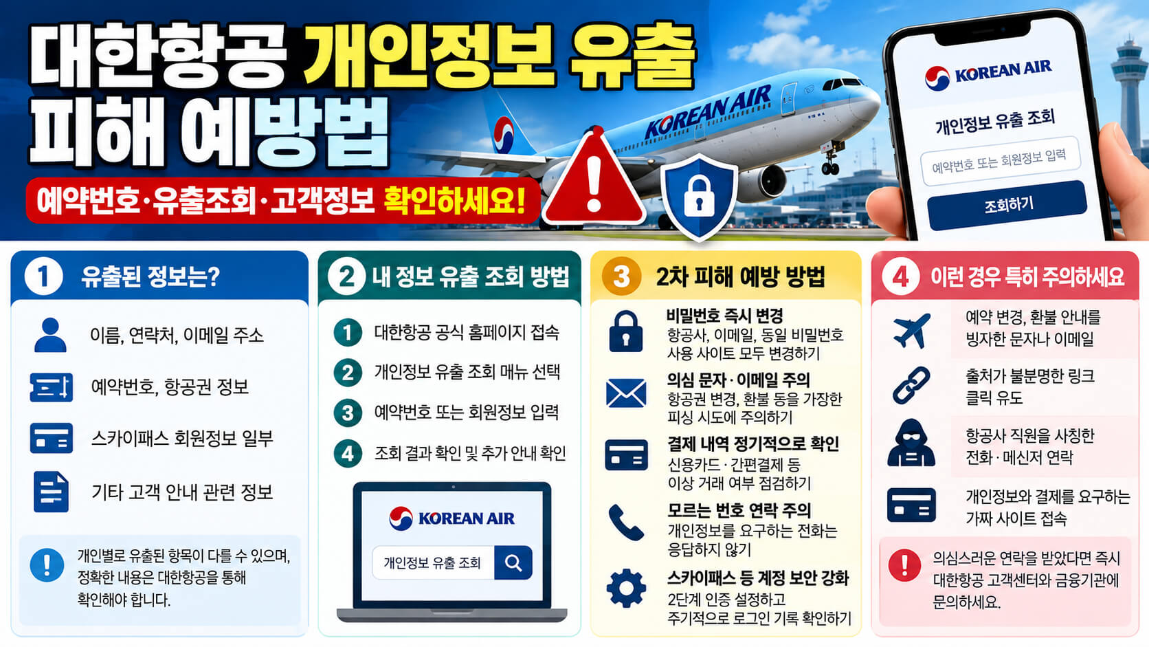 대한항공 개인정보 유출 확인과 2차 피해 예방법 안내 이미지