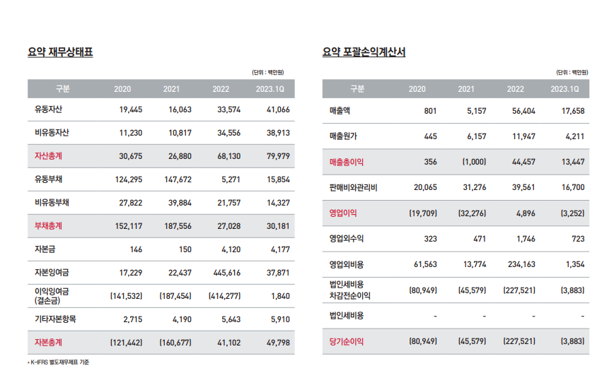 파두 요약재무제표