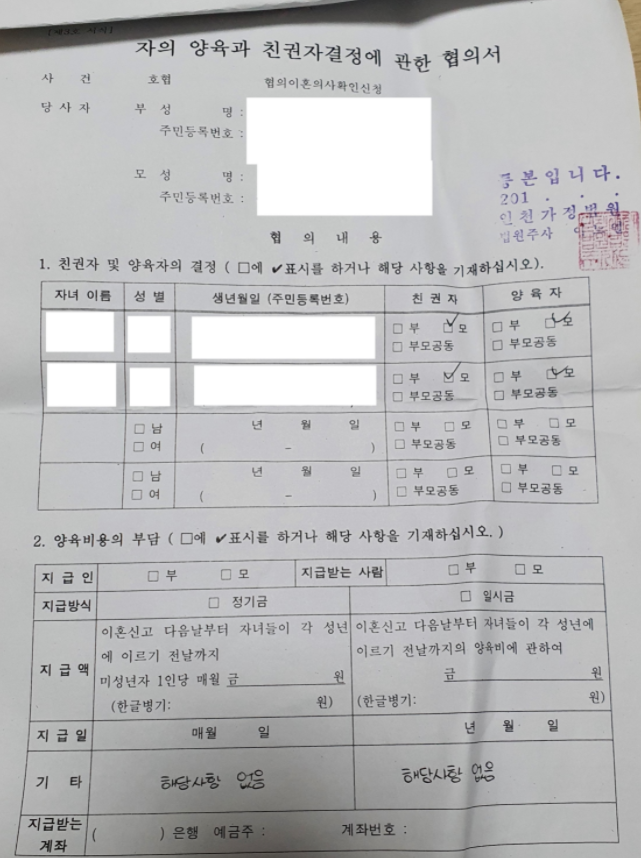 양육권 양도서류