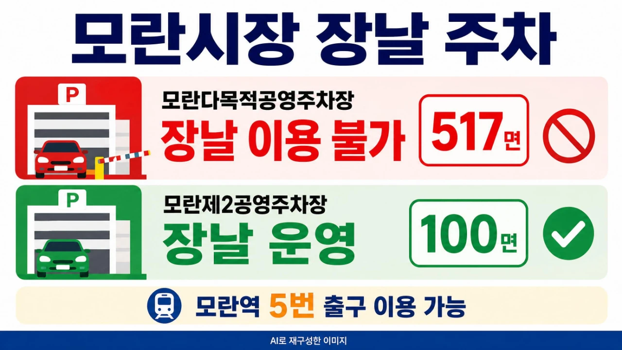모란시장 장날 모란다목적공영주차장과 모란제2공영주차장 이용 차이