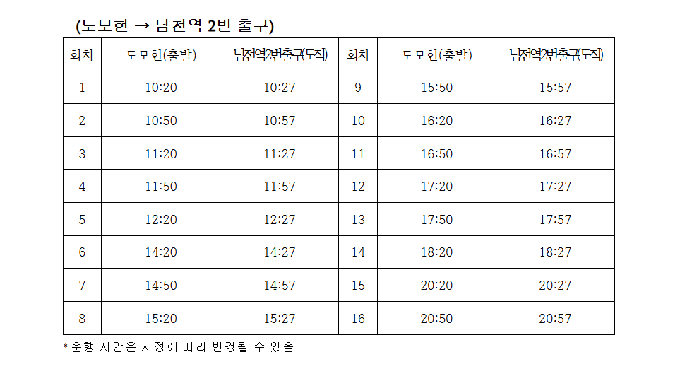 도모헌(옛 부산시장 관사), 도모헌 셔틀버스 운행표3