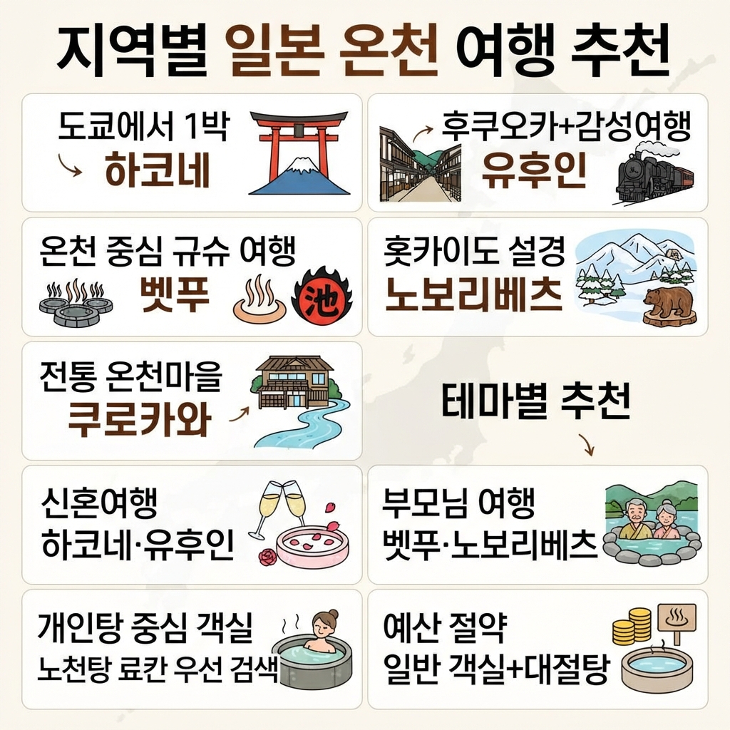 하코네·유후인·벳푸·쿠사츠 온천 호텔·료칸 비교하러 가기