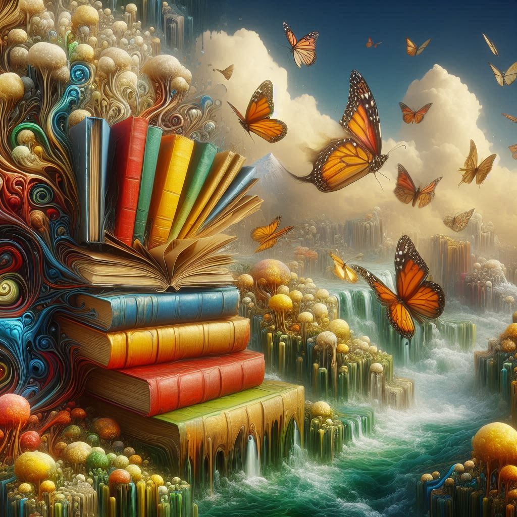 초현실적 풍경의 녹아내리는 책과 나비, 꿈의 논리, 정밀한 묘사