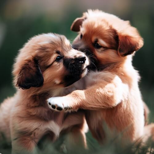 풀밭에서 노는 강아지 두마리