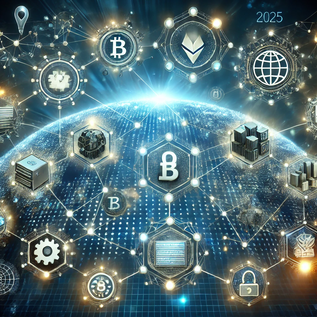 2025년 블록체인 기술 발전을 보여주는 디지털 네트워크