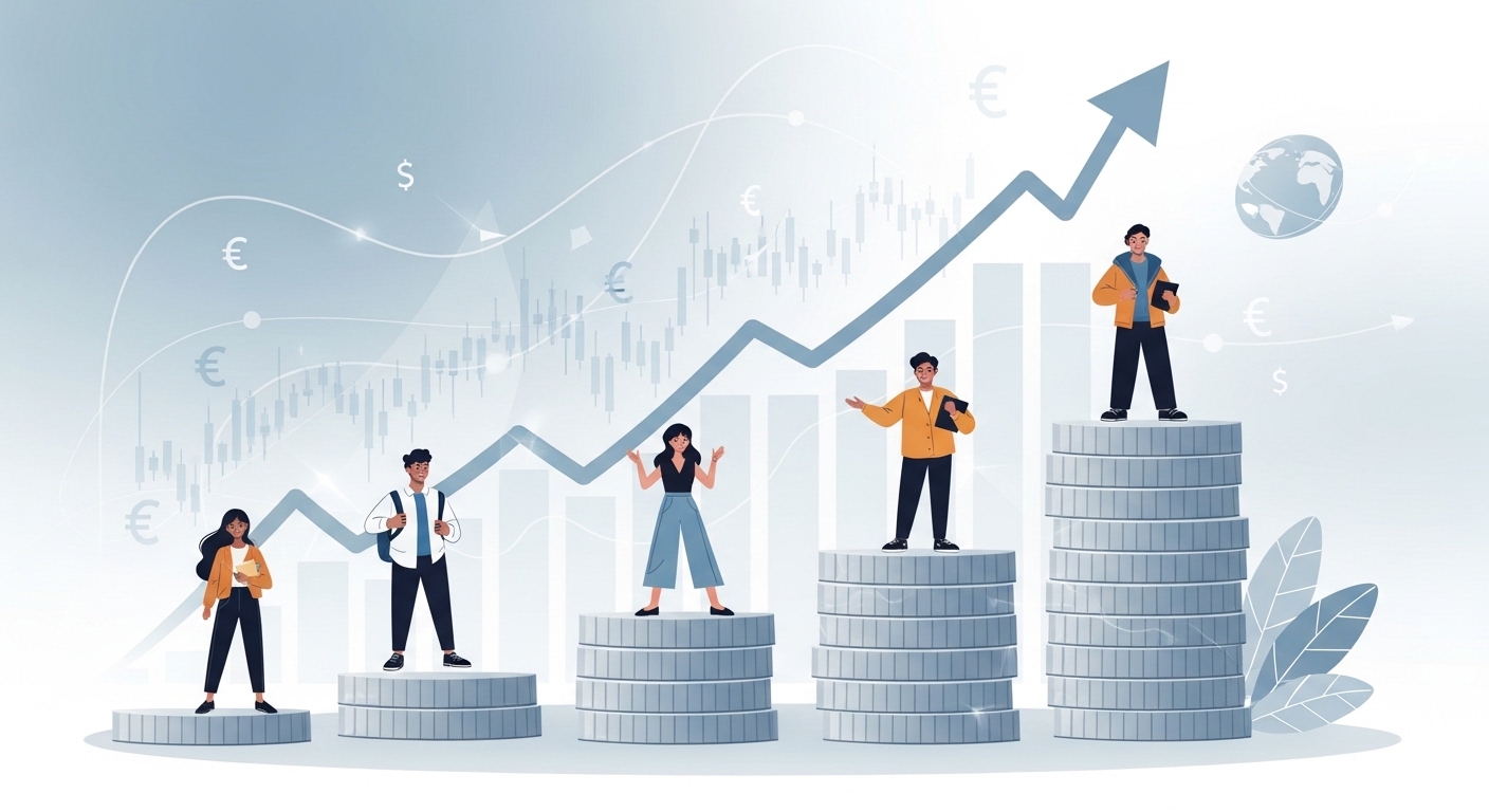 환율 변동 속에서도 안정적으로 자산을 키워나가는 청년들이 미래를 향해 나아가는 모습