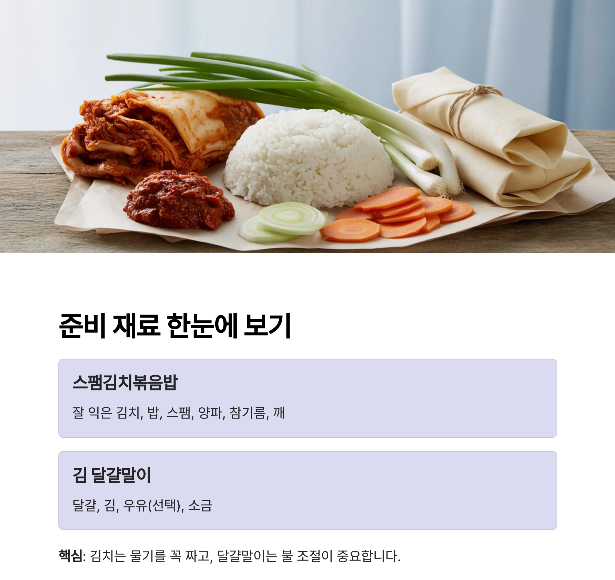 집에서도 뚝딱, 스팸김치볶음밥과 김 달걀말이 도시락