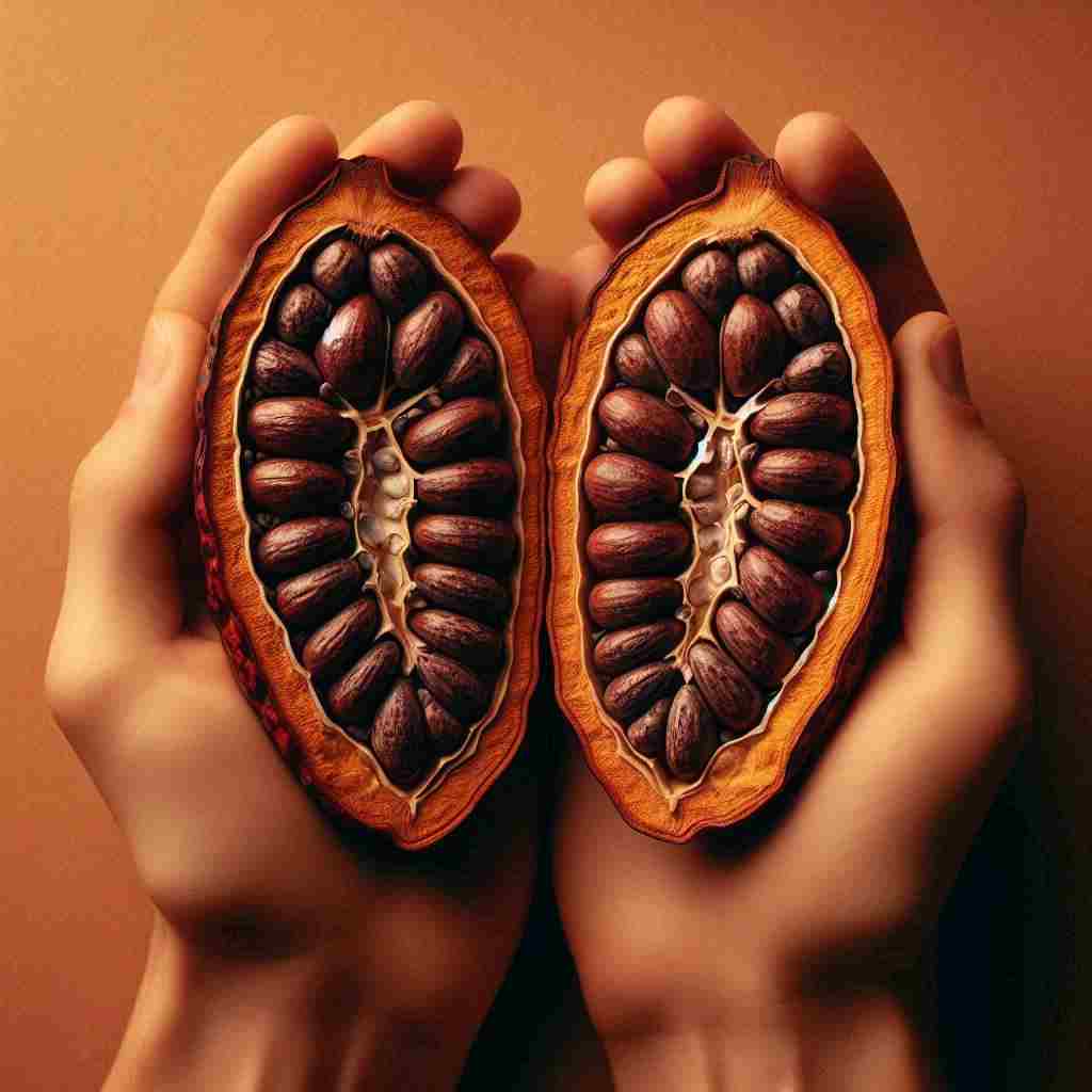 반으로 쪼갠 카카오 열매