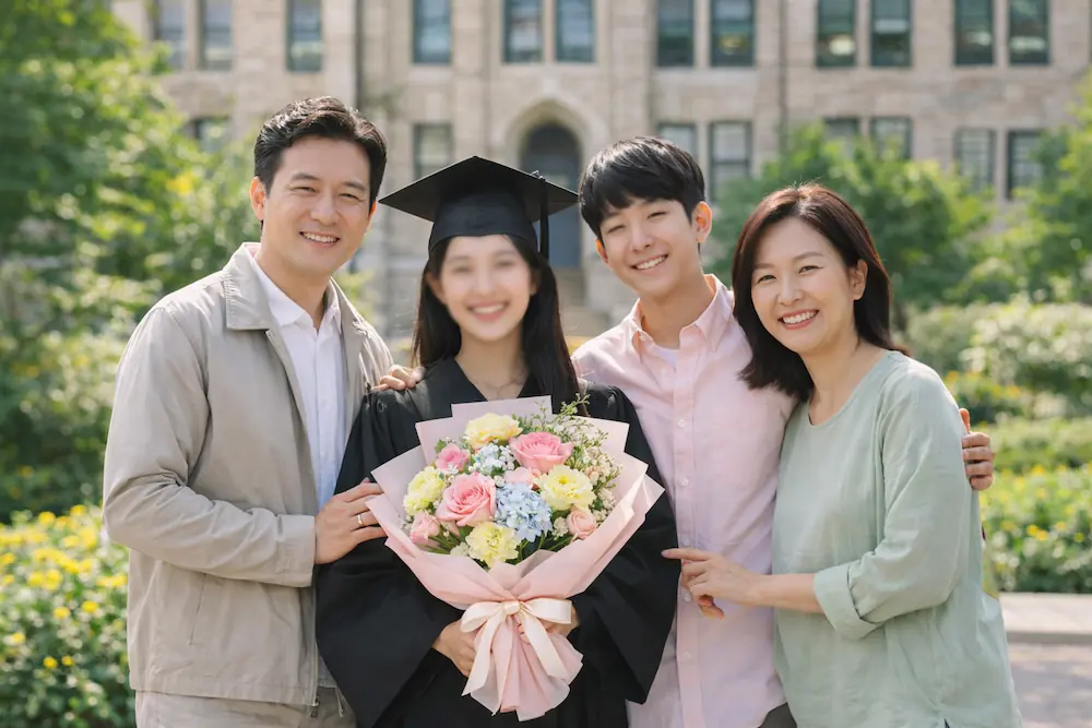 졸업식 가족사진 포토존 꽃다발 사진 잘 찍는 팁