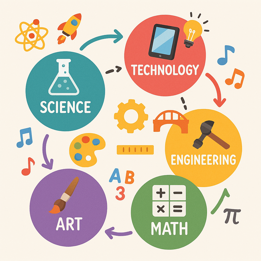 STEAM 교육 구성요소를 시각화한 다섯 가지 영역 다이어그램
