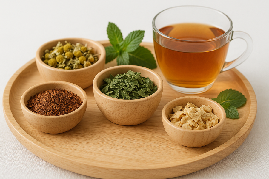 다양한 허브티 종류와 찻잔